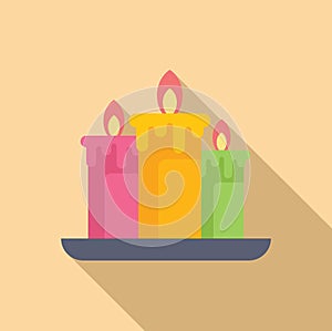 Burning zen candles icon flat vector. Wax romance flame