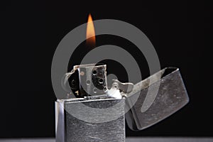 Burning zippo lighter