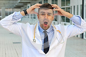 Burnout doctor suffering a stress disorder