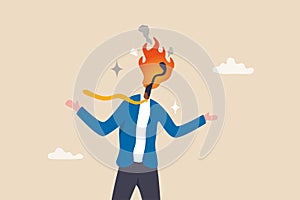 Burnout stressed or work anxiety causing depression or exhausted, tired from overworked or overload job, fatigue or trouble on photo
