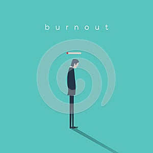 Burnout syndrome concept with a businessman without energy at work. Business vector abstract.