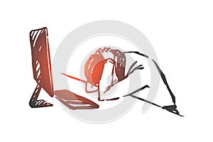 Burnout syndrome, tiredness, workload concept sketch. Hand drawn isolated vector photo