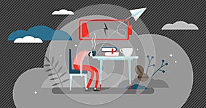 Burnout vector illustration. Flat tiny low energy workplace persons concept