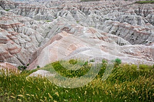 Burns Basin Overlook in Badland national park during summer. From grassland to valley. Badland landscape South Dakota