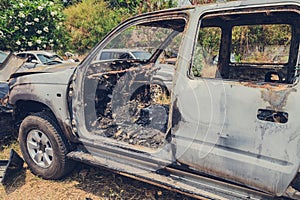 Burnt car by accident in vehicle junk