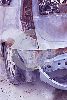Burnt car crash wreck
