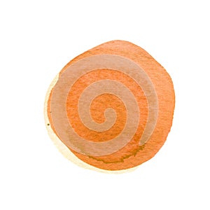 Burnt carrot orange circle shape with space for text. Watercolor yellow round background. Watercolour stains abstract