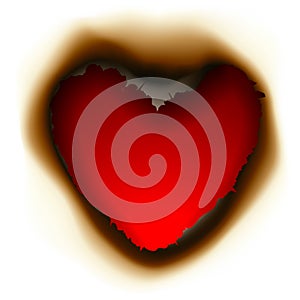 Burnt hole in shape of heart