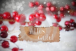 Burnt Label, Snow, Snowflakes, Alles Gute Means Best Wishes