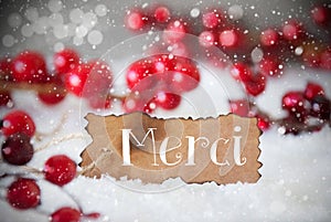 Burnt Label, Snow, Snowflakes, Merci Means Thank You