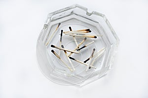 Burnt matches in a glass ashtray. Emotional burnout photo