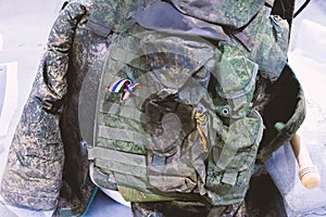 Burnt military uniform of Russian tankmen