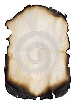 Burnt old paper on white