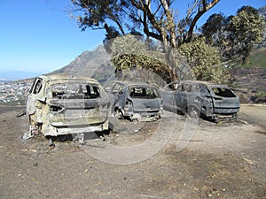 Burnt Out Cars after Fire on Table Mountain Reserve