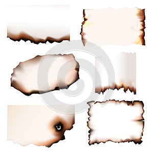 Burnt paper with burning edges, vector set