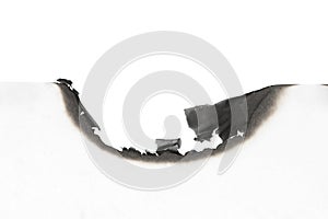 Burnt paper edge isolated on white background. burns borders paper close up