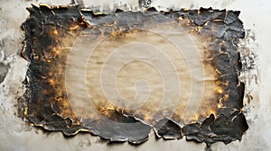 Burnt Paper Frame with Charred Edges and Blank Center