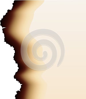 Burnt paper hole, page edges and corner. 3d vector with realistic fire flame, ashe and brown burns. Destroyed paper or