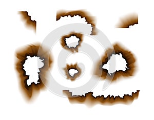 Burnt paper hole. Scorched paper holes vector illustration transparent. Burnt edges grunge texture