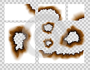 Burnt paper hole. Scorched paper holes vector illustration transparent. Burnt edges grunge texture