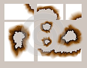 Burnt paper hole. Scorched paper holes vector illustration transparent. Burnt edges grunge texture