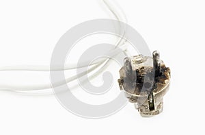 Burnt power plug with white cable