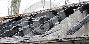 Burnt roof of a old house