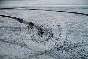 Burnt rubber traces on asphalt