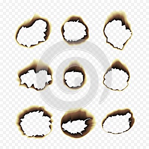 Burnt scorched paper hole illustration on transparent background