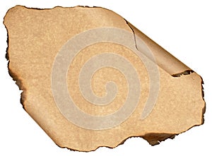 Burnt sheet old paper isolated white background