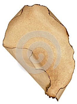 Burnt sheet old paper isolated white background