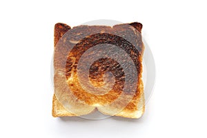 Burnt toast isolated on white background.