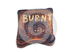 Burnt toast on a white background.