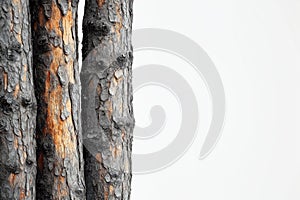 Burnt tree trunks showing signs of forest fire damage