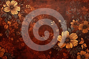 Burnt umber floral background