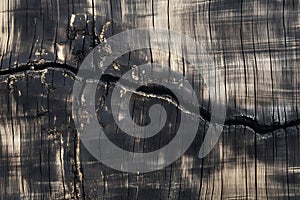 Burnt wood background featuring visible charring lines and cracked textures, adding dramatic rustic and abstract design elements