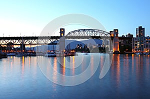 Burrard bridge at dusk Vancouver BC.,Canada.