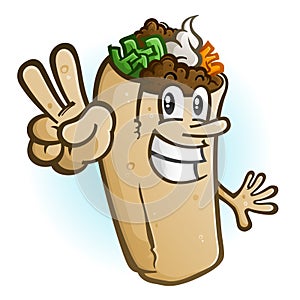 Burrito Cartoon Character Holding Up a Peace Sign photo