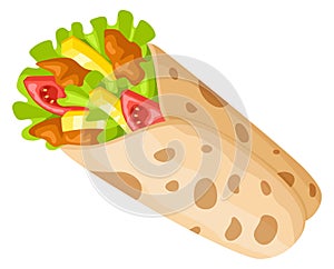 Burrito cartoon icon. Mexican wrap fast food