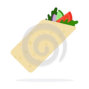 Burrito with meat and vegetables vector flat isolated