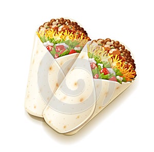 Burrito. Mexican national traditional food. Vector illustration.