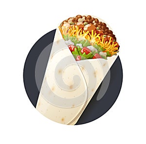 Burrito. Mexican national traditional food. Vector illustration.