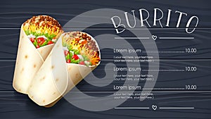 Burrito. Mexican national traditional food. Vector illustration.