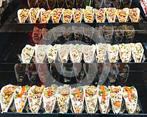 Burrito stall fast food options at the Boqueria market in Barcelona