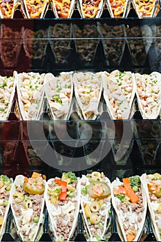 Burrito stall fast food options at the Boqueria market in Barcelona