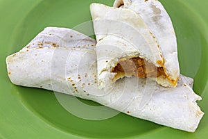 Burritos Two Cooked Green Plate Close