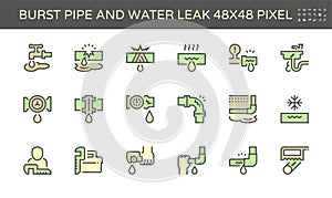 Burst pipe and water leak icon