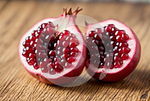 A burst pomegranate reveals its succulent seeds, each one packed with flavor and bursting with juicy goodness, a