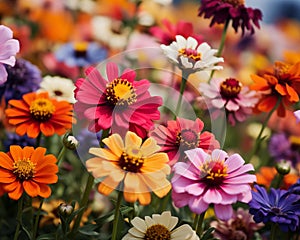 A burst of zinnia colors creates a delightful natural mosaic in summer