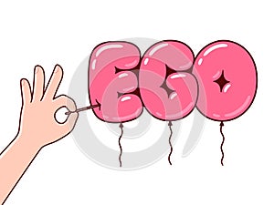 Bursting inflated ego cartoon illustration